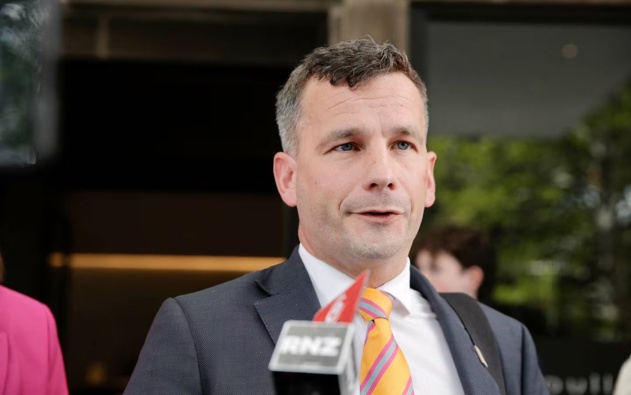 Act Party leader David Seymour speaks about coalition talks from outside Auckland's Pullman Hotel.