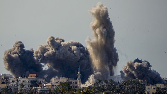 Smoke and explosion following an Israeli bombardment inside the Gaza Strip, as seen from southern Israel, Sunday, Feb. 11, 2024. Photo / AP