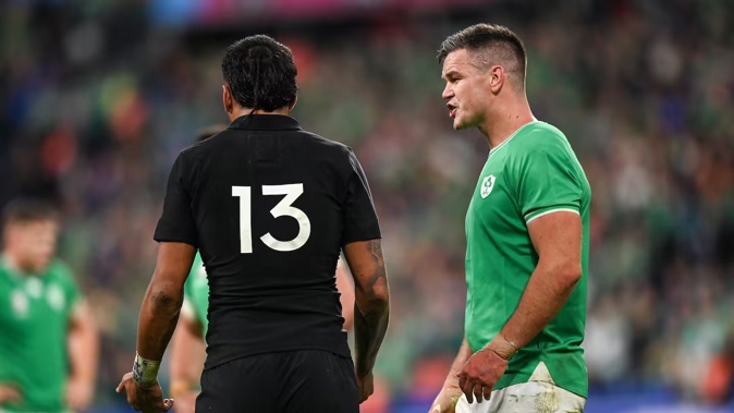Johnny Sexton claims his verbal assault was reaction to Rieko Ioane's own barb. Photo / Getty Images