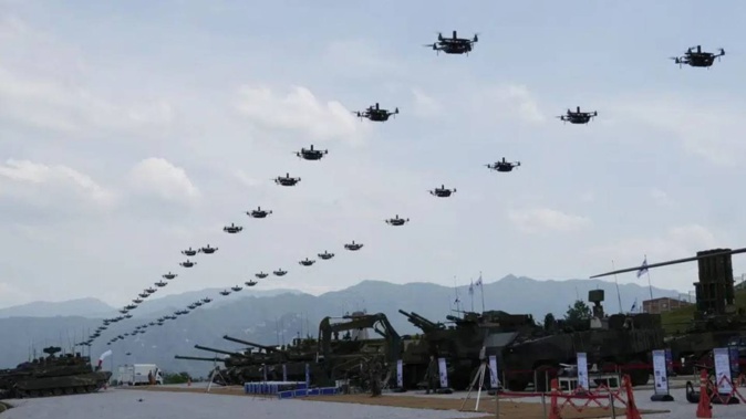 The South Korean army's drones fly during South Korea-US joint military drills at Seungjin Fire Training Field in Pocheon, South Korea. Photo / AP