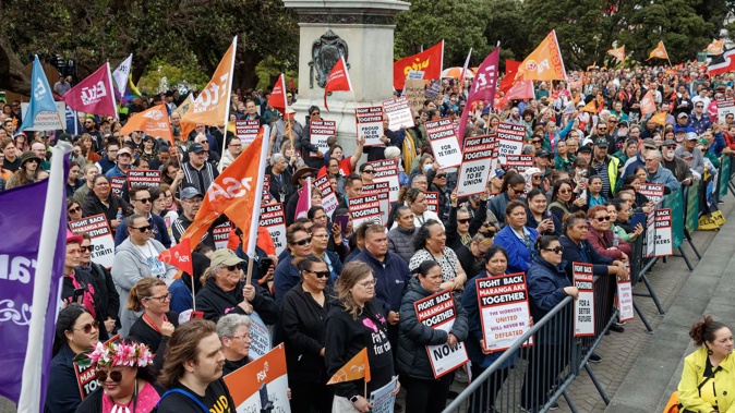 Thousands of PSA workers and other unionists during their protest at Parliament on October 23. Photo / Mark Mitchell