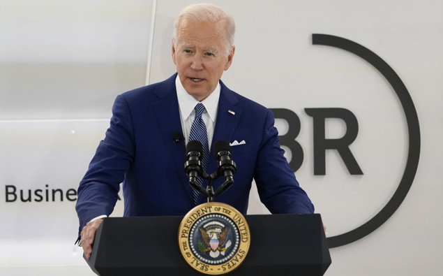 President Joe Biden speaks at Business Roundtable's CEO Quarterly Meeting, Monday, March 21, in Washington. Leaders, including Biden, arrived to NATO headquarters on March 23 intent on demonstrating unity amid Russia's aggression. (Photo / AP)