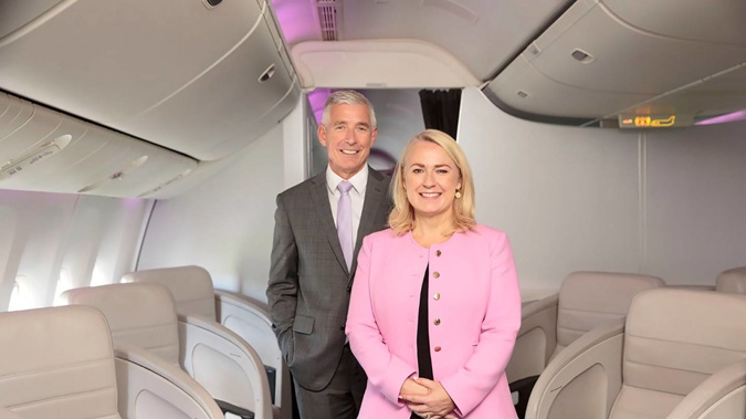 Greg Foran, Air New Zealand chief executive and chair Dame Therese Walsh. (Photo / Supplied)