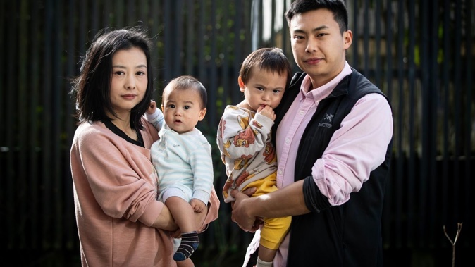 Aaron Miao with his wife Nico Guo, and children Xavier Miao, 10 months, left, and Evelyn Miao, 2. Photo / Jason Oxenham