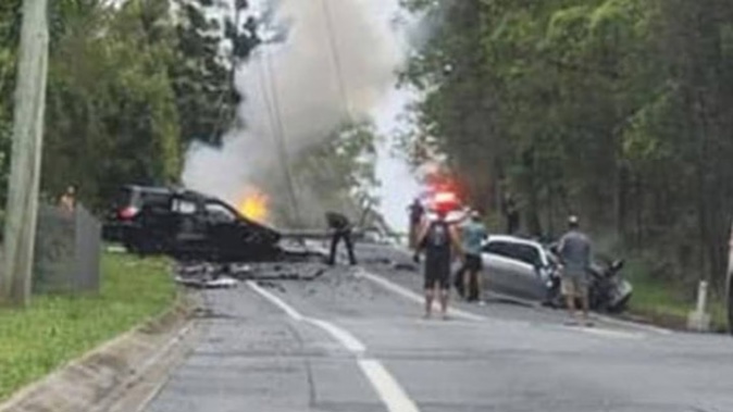 The scene where three people were killed in a horror crash on Bonogin Rd, Queensland. Photo / Facebook