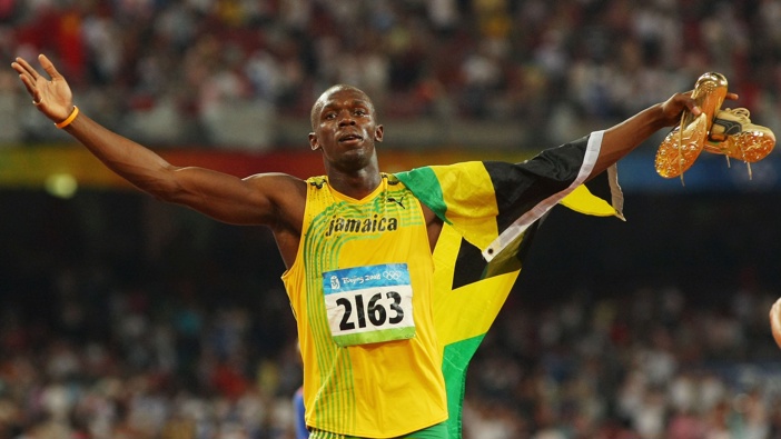 Usain Bolt of Jamaica celebrates winning the Men's 100m Final and the gold medal at the National Stadium on Day 8 of the Beijing 2008 Olympic Games, China. Photo / Getty