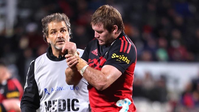 Ethan Blackadder after dislocating his shoulder against the Reds. Photo / Photosport