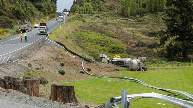 The wine tanker rolled down a bank after the crash on the Napier-Taupo Road in 2020. Photo / Paul Taylor