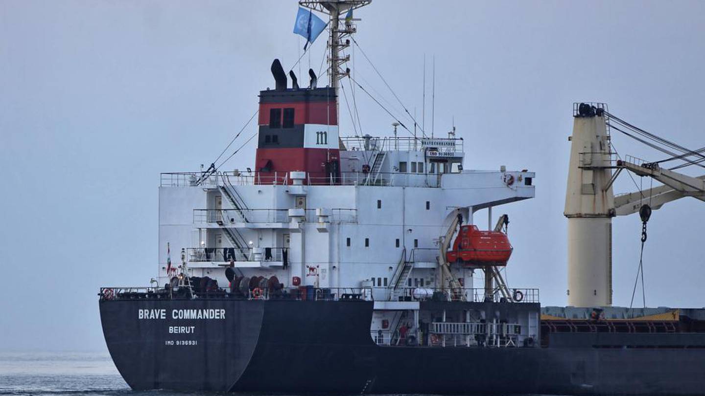 The Brave Commander bulk carrier makes its way from the Pivdennyi Seaport near Odesa, Ukraine. Photo / AP