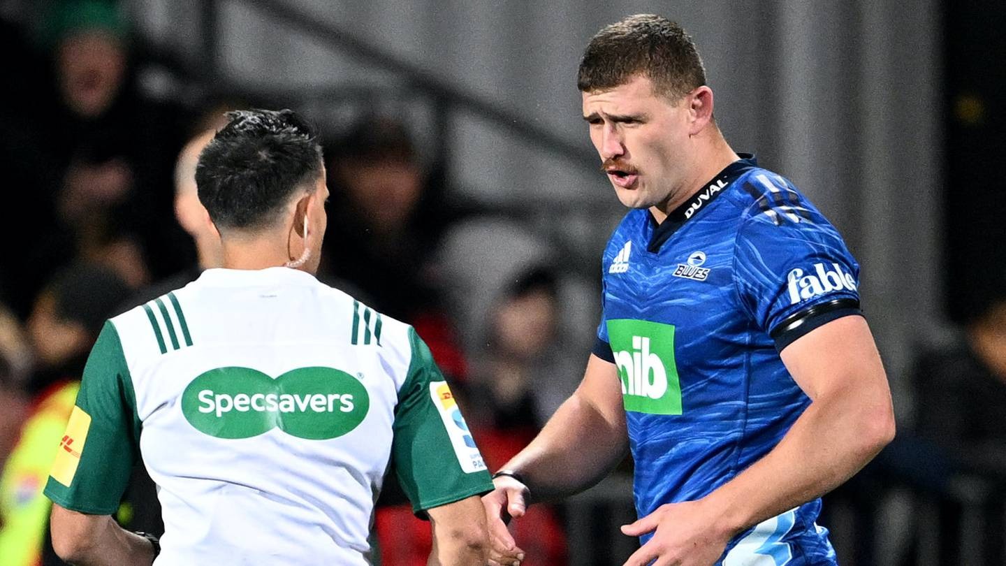 Dalton Papali'i is sent off during the Blues' loss to the Crusaders. Photo / Getty