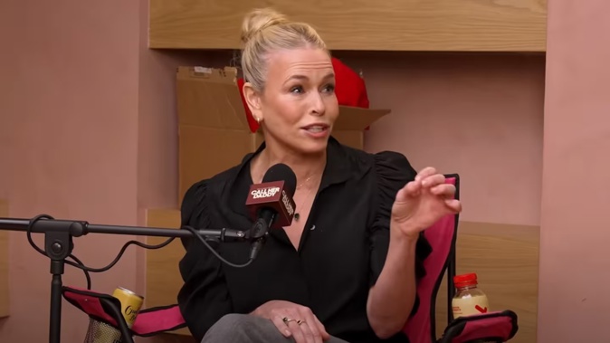 Controversial US comedian Chelsea Handler claimed she "brought" drugs on her trip to Australia and New Zealand last year. Photo / YouTube, @Call Her Daddy