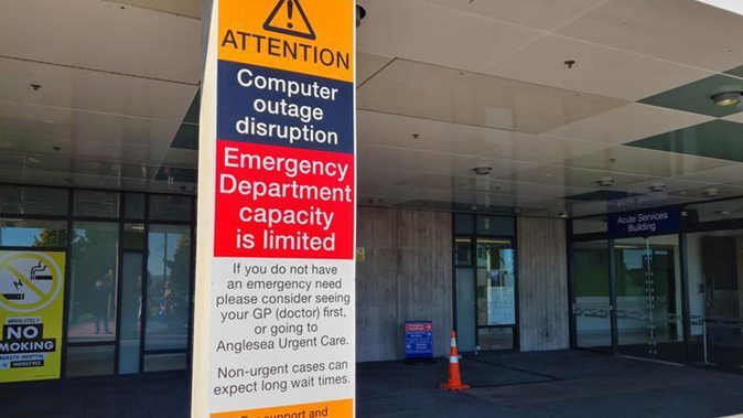 A Waikato District Health Board notice in May. (Photo / RNZ)