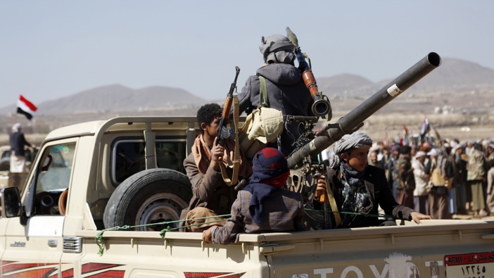 Houthi fighters and tribesmen stage a rally against the U.S. and the U.K. strikes on Houthi-run military sites near Sanaa, Yemen, on Sunday, Jan. 14, 2024. Photo / AP