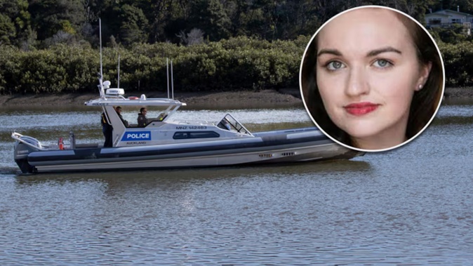 A police boat scours West Auckland waterway for missing Te Te Atatū woman Monica Reid.