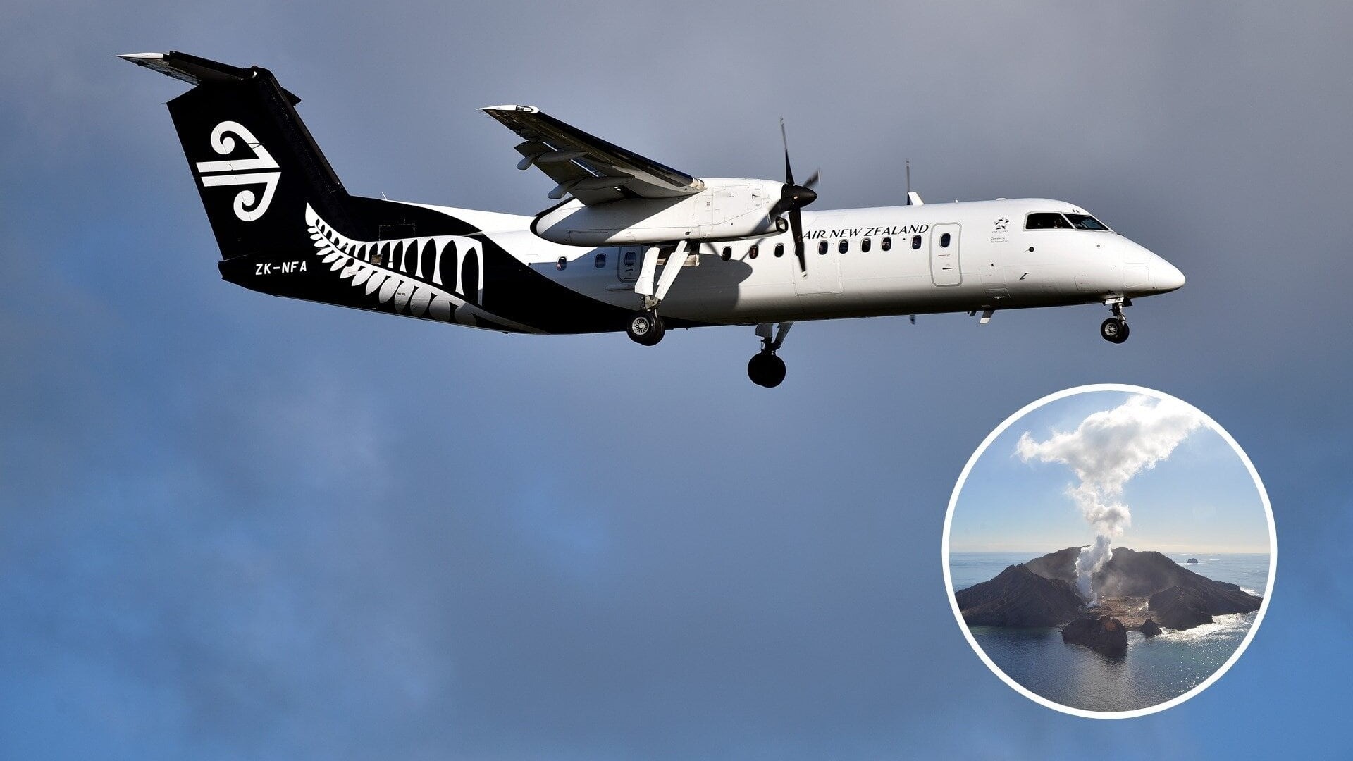 Thirty-eight flights were cancelled during November because of volcanic ash from Whakaari White Island. Composite photo / NZME