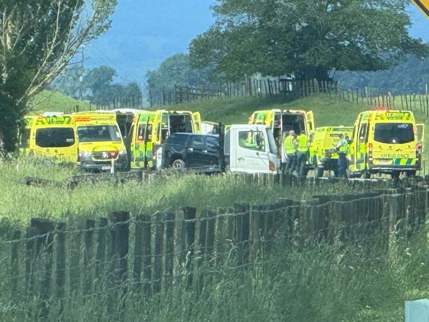 Ambulances responded to a serious bus crash near Tīrau which closed SH1, leaving on dead and 14 others injured.