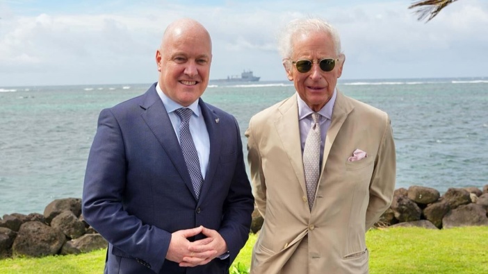 Prime Minister Christopher Luxon with His Majesty King Charles III in Samoa during CHOGM. Photo / File