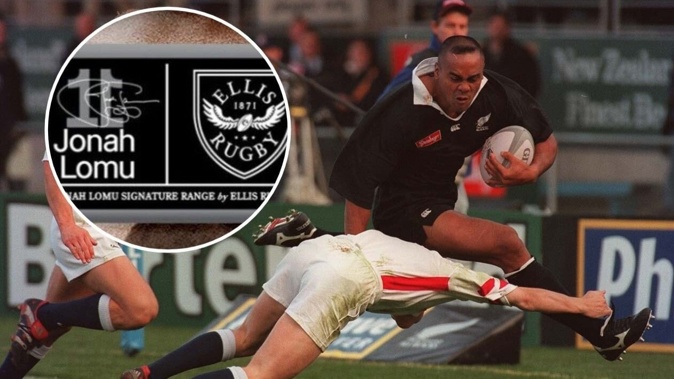 The proud legacy of All Black rugby great Jonah Lomu will live on with the pending release of a licensed tribute range of clothing from UK company Ellis Rugby (inset). New Zealand Herald composite photo