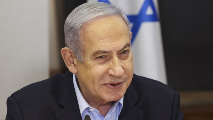 Israeli Prime Minister Benjamin Netanyahu convenes the weekly cabinet meeting at the Defence Ministry in Tel Aviv, Israel, Sunday Jan. 7, 2024. Photo / Ronen Zvulun/Pool via AP