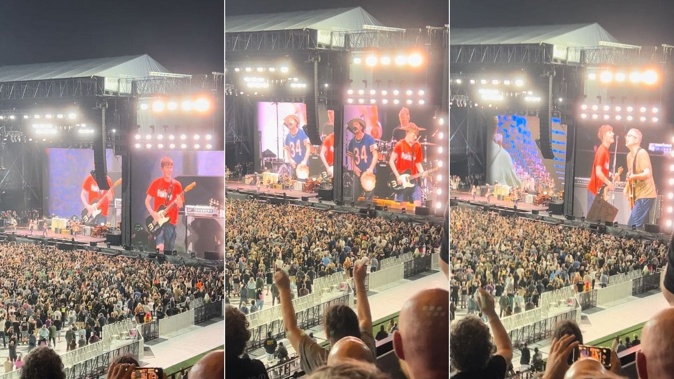 The young fan jammed alongside Pearl Jam at their final show in Auckland on Sunday, November 10. Photo / Lana Andelane / NZ Herald