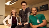 Zach Braff, Sarah Chalke, Donald Faison in the Scrubs reboot. Photo / Supplied