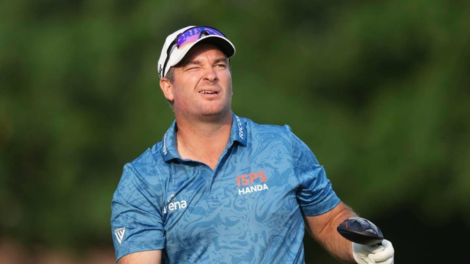 Ryan Fox watches his tee shot on the 11th hole during the first round of the Charles Schwab Challenge golf tournament at the Colonial Country Club in Fort Worth, Texas. Photo / AP