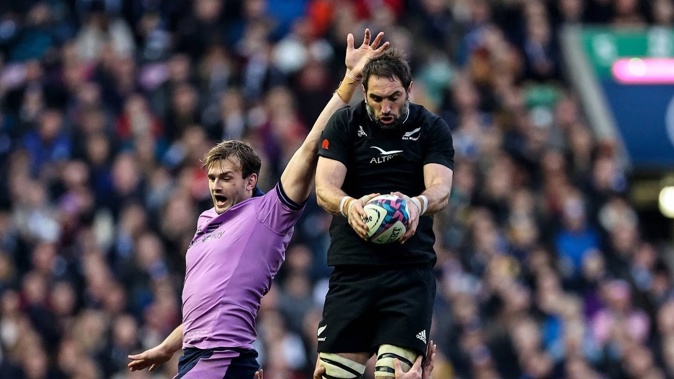 New Zealand's Sam Whitelock takes a lineout head of Scotland's Richie Gray. Photosport