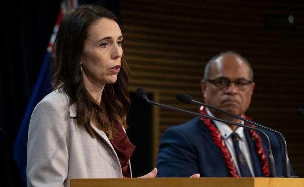 Prime Minister Jacinda Ardern and Pacific Peoples Minister Aupito William Sio addressing the dawn raids during a post-Cabinet press conference last month. (Photo / Mark Mitchell)