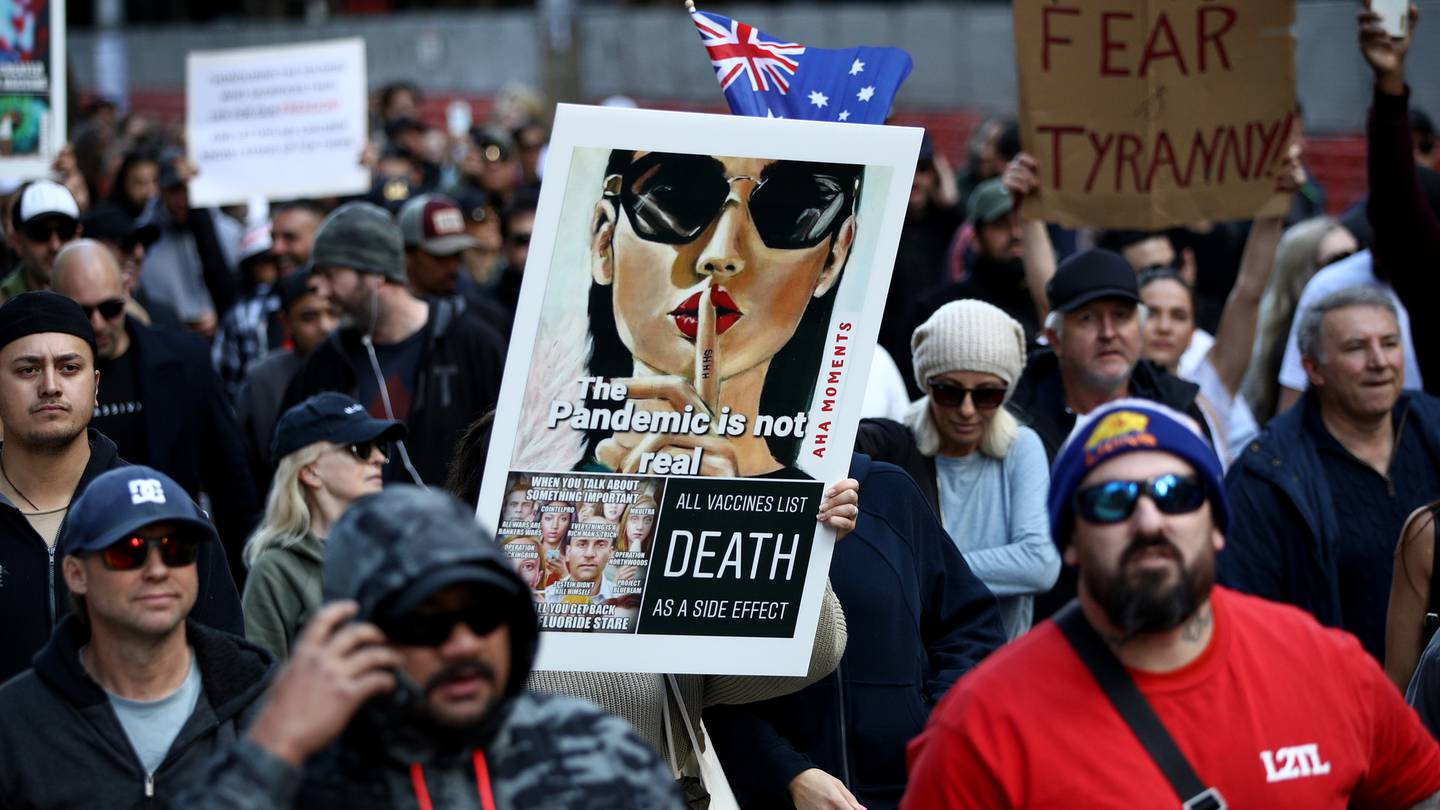 Anti-lockdown protesters in George St, Sydney on July 24. Photo / Getty Images