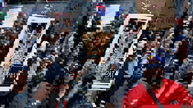 Anti-lockdown protesters in George St, Sydney on July 24. Photo / Getty Images