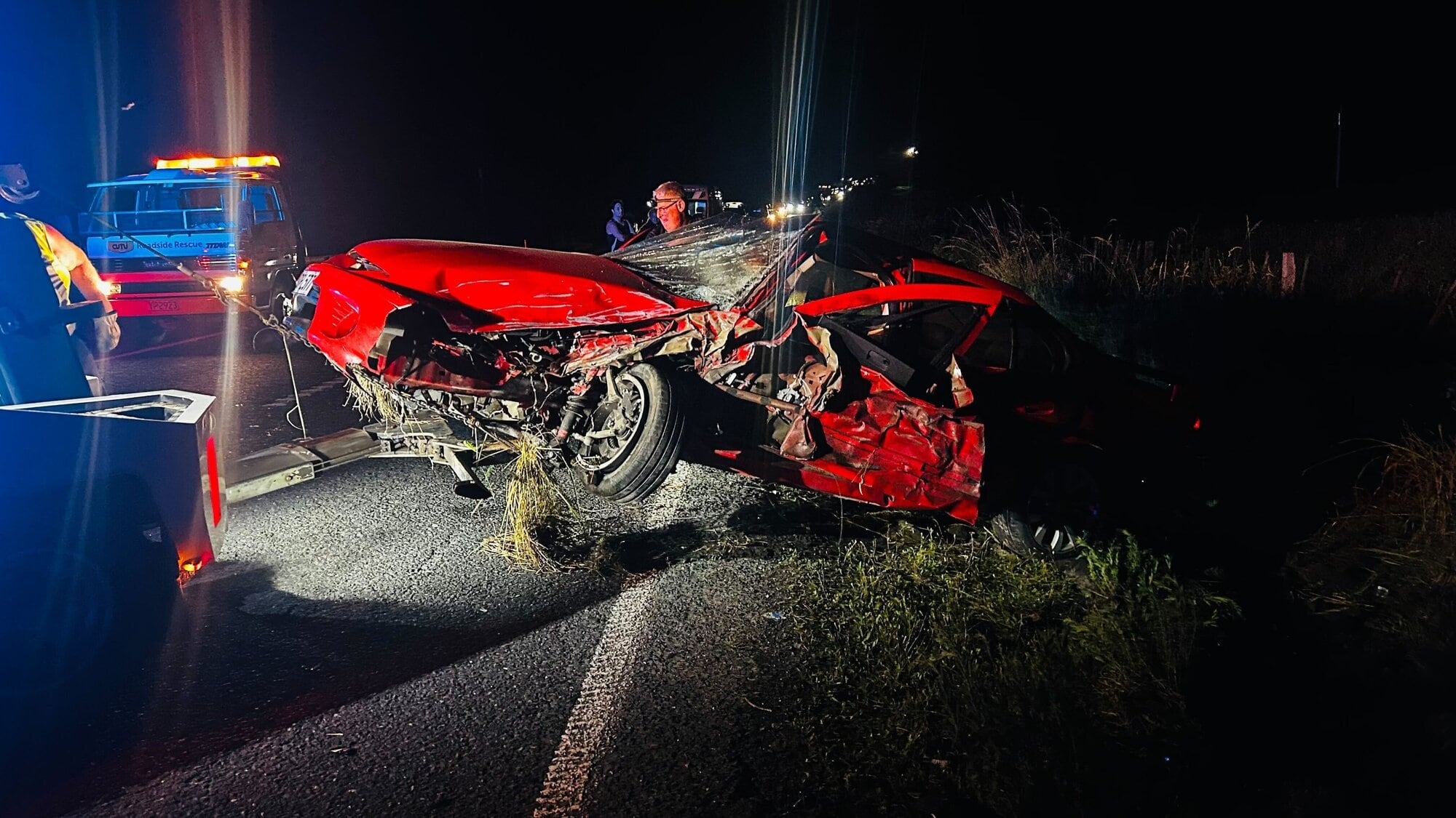 Jaden Parker was amazed to walk away from the crash which destroyed his Ford Falcon.