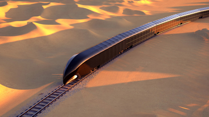 A G Train is shown riding through a desert. (Photo / Thierry Gaugain)