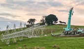 The fallen transmission pylon at Glorit north of Auckland last June caused major disruption to Northland's electricity network. Photo / NZME