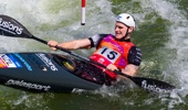 Finn Butcher of New Zealand competes in the Men's Kayak Semi Final during the 2025 ICF Slalom World Championships at Penrith Whitewater Stadium on October 03, 2025 in Penrith, Australia. (Photo by Andy Cheung/Getty Images)