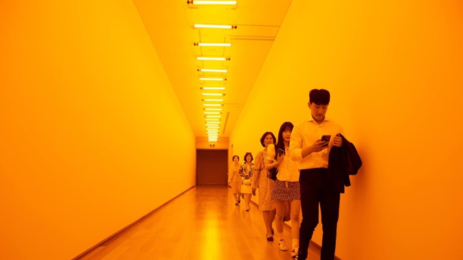 "Yellow Corridor", part of an exhibition of large-scale creative works by renowned artist Olafur Eliasson at Auckland Art Gallery Toi o Tamaki. Photo / Sylvie Whinray