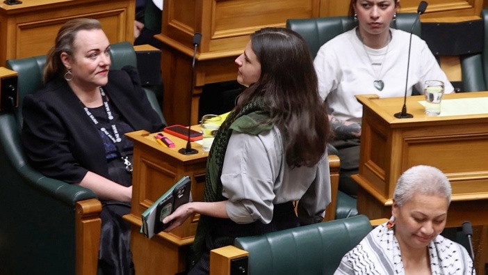 Greens co-leader Chlöe Swarbrick leaving the debating chamber, Parliament, Wellington, 13 August, 2025. Photo / Mark Mitchell