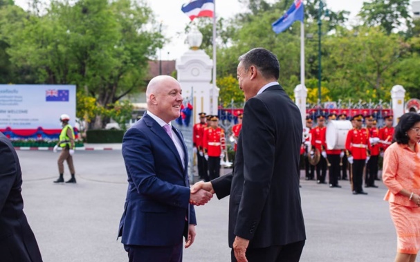 Christopher Luxon being official welcomed at Bangkok's Government House during his visit. Photo / Dan Brunskill