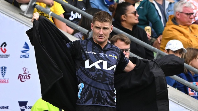 Jordie Barrett has been suspended for three weeks after being sent off in the Hurricanes' win over the Reds. Photo / Photosport