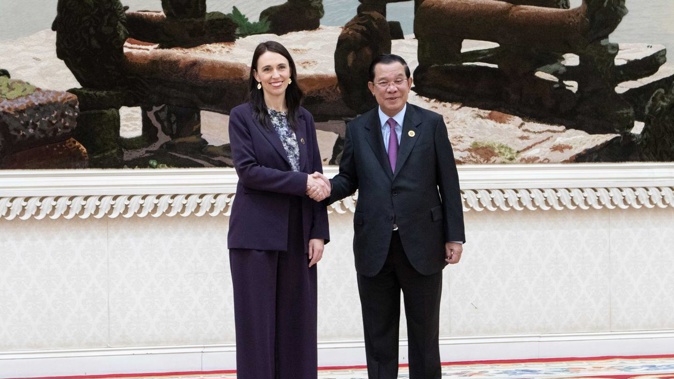 PM Jacinda Ardern meets Cambodia's PM Hun Sen at the East Asia Summit. Photo / Thomas Manch