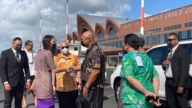 PM Jacinda Ardern is greeted by Deputy PM Tuala Ponifasio at Faleolo International Airport. (Photo / Vaimoana Mase)