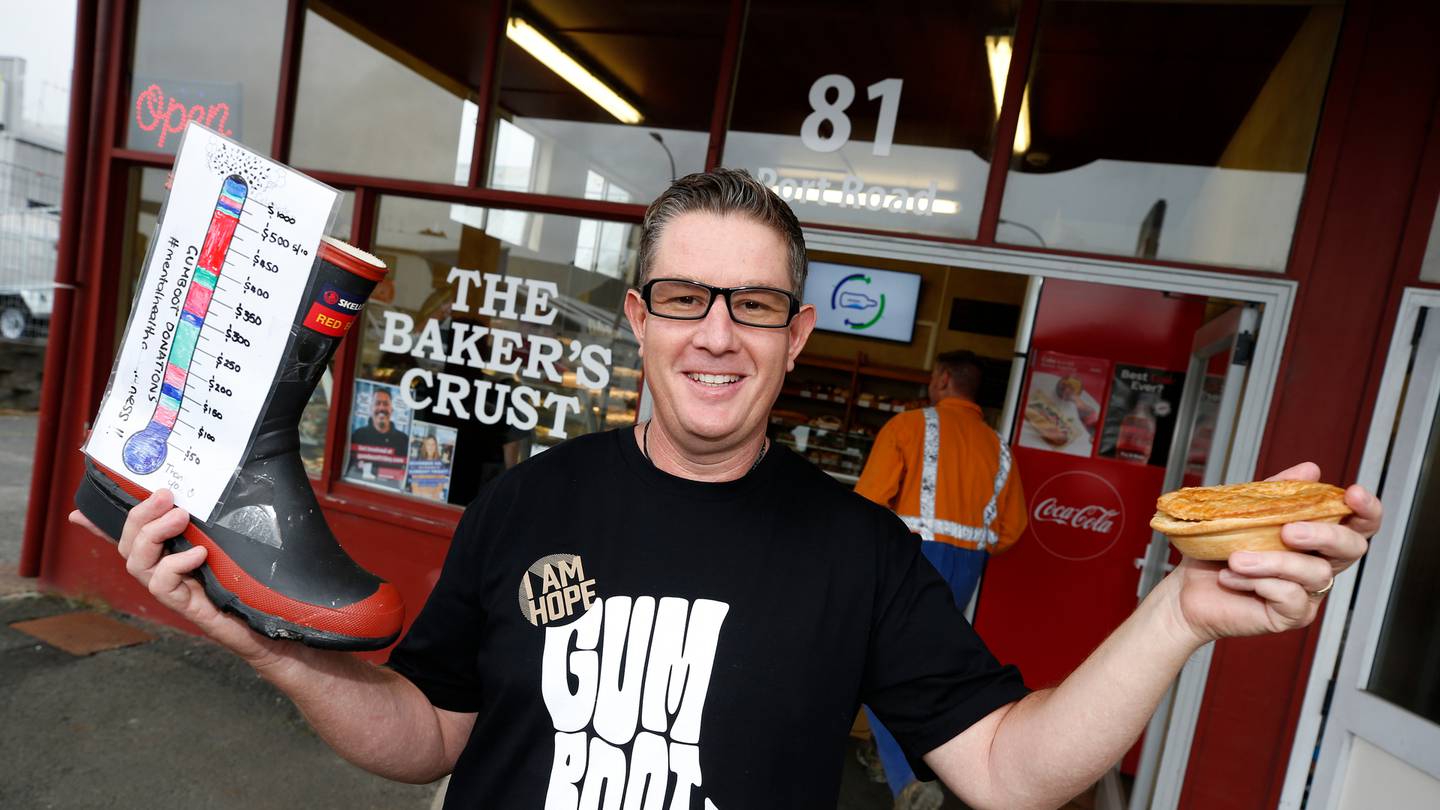 The Bakers Crust owner David Hall has been stoked at the response to his Gumboot Friday fundraiser. Photo / Michael Cunningham