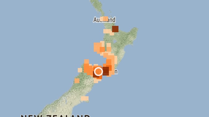 The quake has been widely felt around the lower North Island and upper South Island. Image / Geonet
