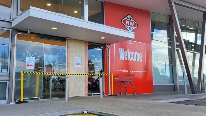 The New World supermarket in Wigram was attacked with an axe overnight. Photo / Nathan Morton