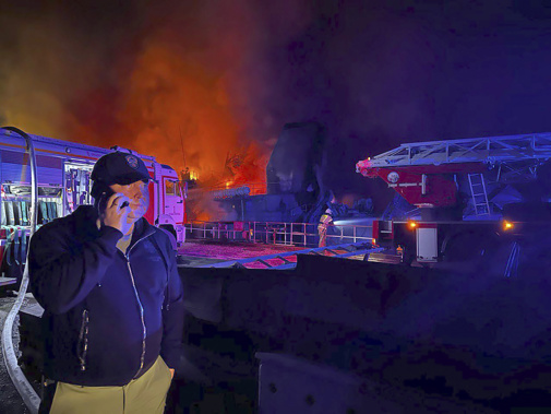 The Sevastopol Shipyard in Russian-annexed Crimea is on fire after a Ukrainian attack with 24 people being injured and two ships that were being repaired there sustaining damage. Photo / Sevastopol Governor Mikhail Razvozhaev via AP