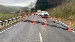 Last month's storms caused a lot of damage on State Highway 2 on Ōtōko Hill, northwest of Gisborne. Photo / Te Tairāwhiti Civil Defence