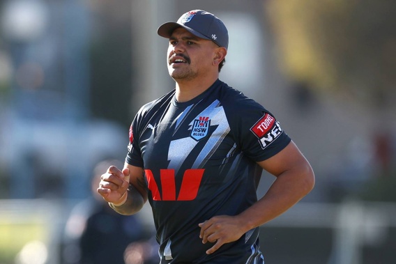 Latrell Mitchell will lead an indigenous war cry as the Blues line up for the State of Origin opener in Adelaide tonight. Photo / Getty Images