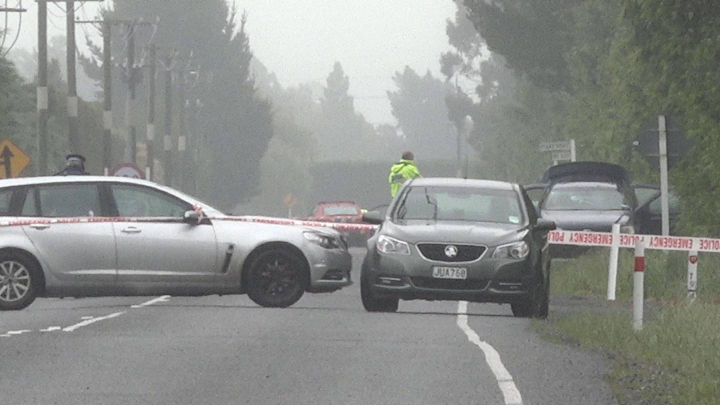 Vehicles at the Bangor Road, Darfield, scene of a police shooting after they responded to a report that Donald Ineson was threatening his family with a firearm in November 2018. Photo / Supplied