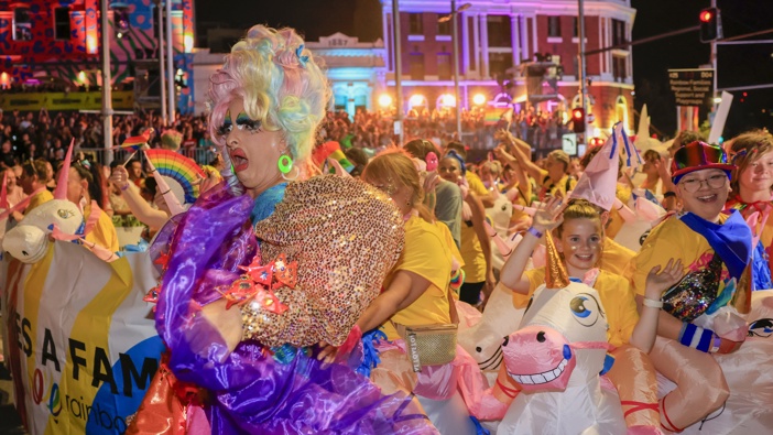 Parade goers walk in the Sydney Gay & Lesbian Mardi Gras Parade as part of Sydney WorldPride on February 25, 2023 in Sydney, Australia. Photo / Getty
