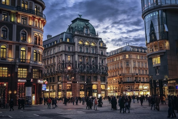 Vienna Shopping District at twilight. Photo / Supplied