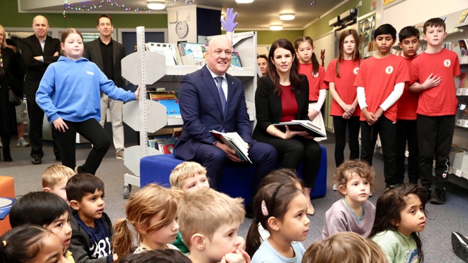 Prime Minister Christopher Luxon and Education Minister Erica Stanford visit Silverstream primary school. Photo / Mark Mitchell.
